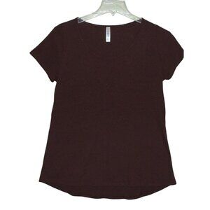 LulaRoe Shirt Womens Medium Burgundy Heather short sleeve Scoop Neck hi lo hem